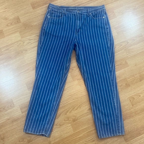 Striped High Rise Mom Jean Cropped 100% Cotton - Picture 2 of 15